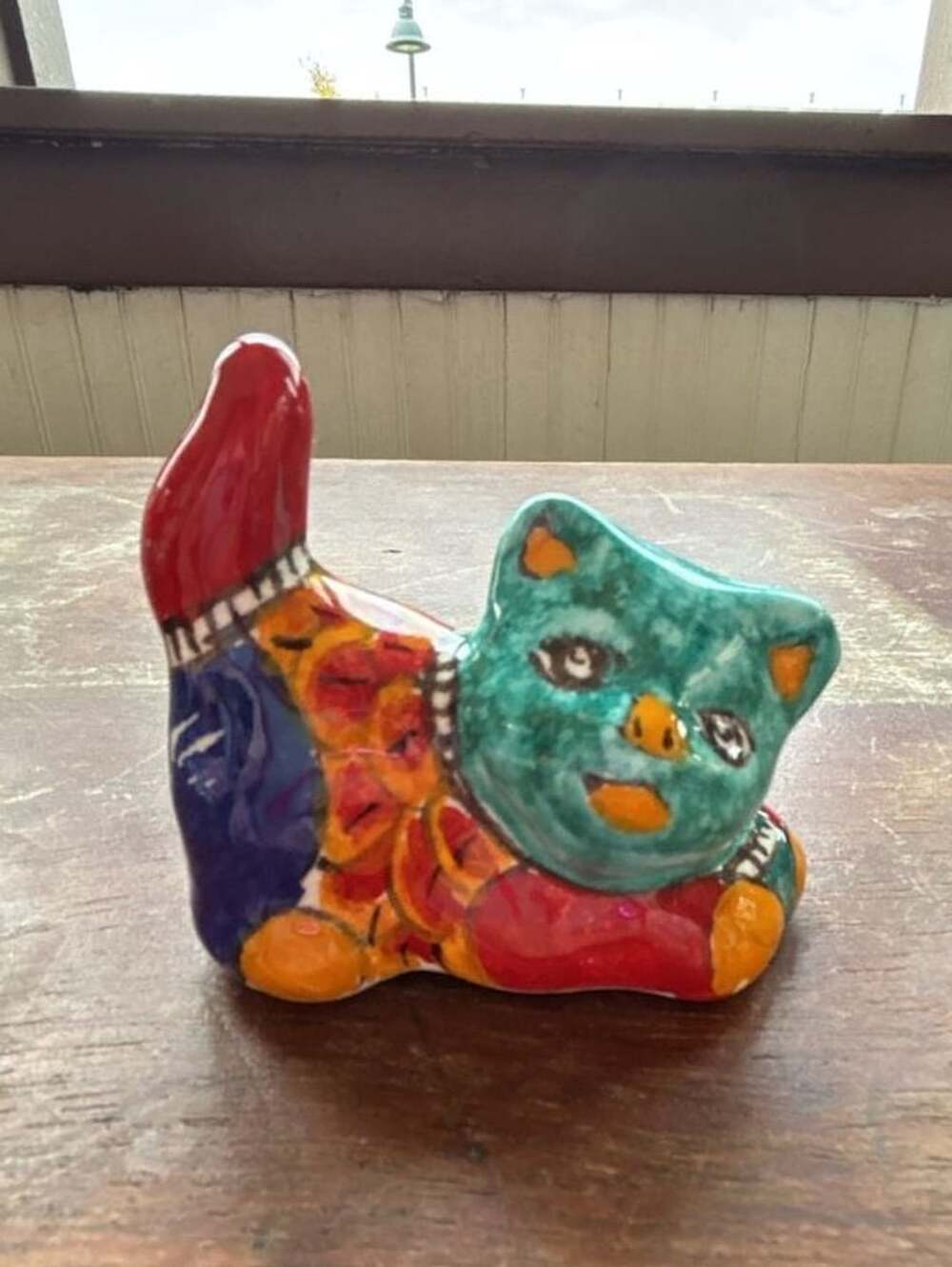 Vintage Hand Painted Italian Majolica Ceramic Cat Figurine Signed Orvieto